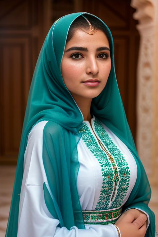 RAW photo, real Algerian female in traditional clothing, (high detailed skin:1.2), 8k uhd, dslr, soft lighting, high quality